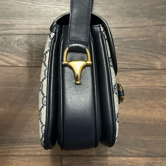 Vintage Gucci Horsebit 1955 Shoulder Bag in Navy Blue Coated Canvas & Leather - Picture 6 of 16